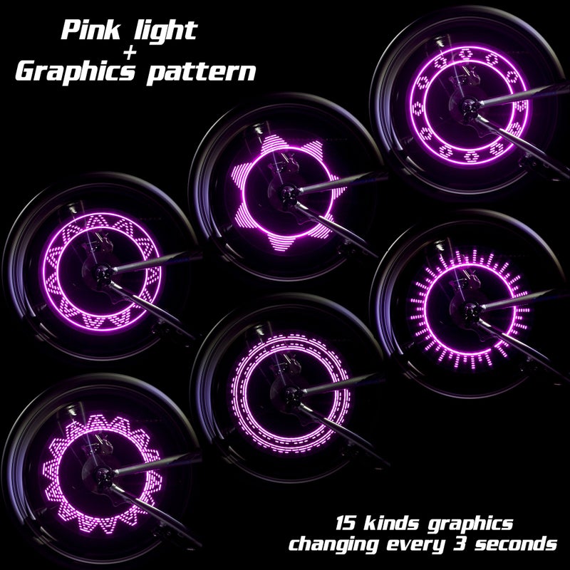DAWAY A08 Bicycle Wheel Lights - LED Bike Tire Valve Stem Light, 2 Pack, Waterproof Cool Bright Mountain Road Bycicle Accessories, Auto Open and Close, Fun Cycling Gifts, Pink Graphics - Image 2